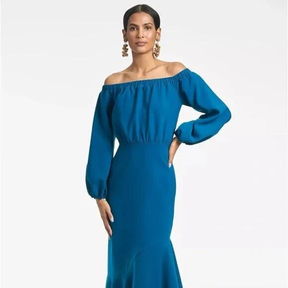 Sachin & Babi Kai Mermaid Off The Shoulder Dress in Moroccan Blue Sz 8 $475 - Picture 3 of 6